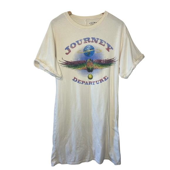 Journey Departure Tour Cotton Roll Short Sleeve Graphic Midi Tee Shirt Dress Med - Picture 1 of 11